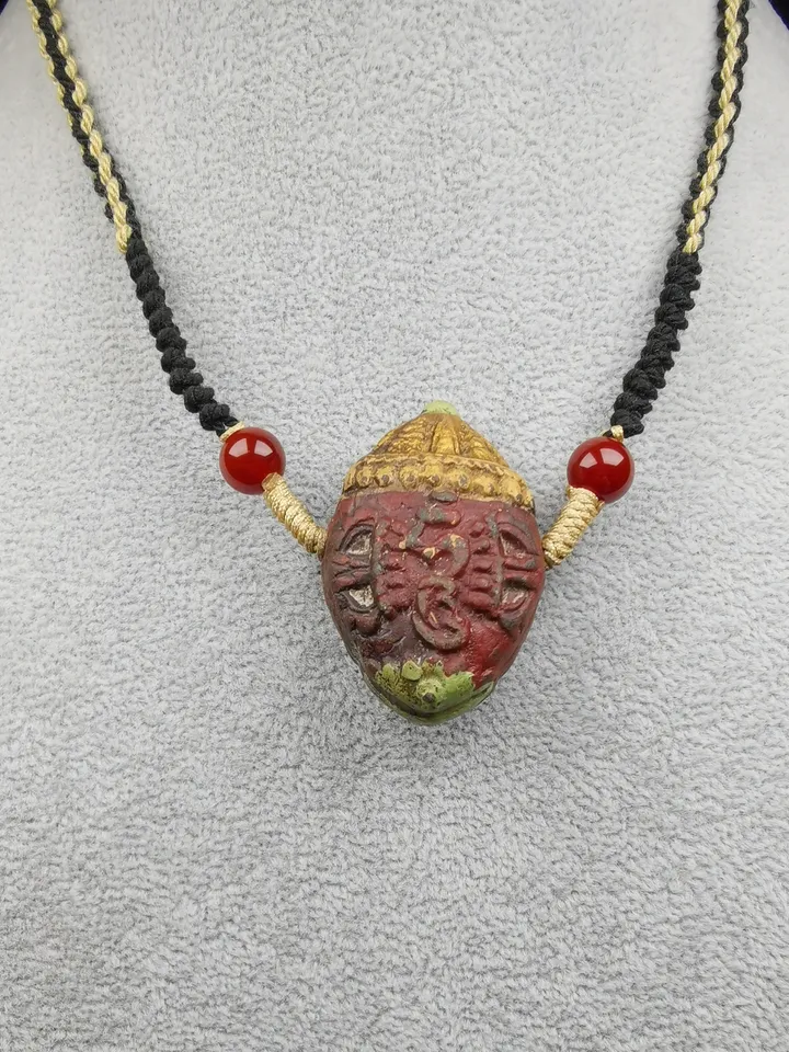 Gandhanra Old Tibetan Stupa Tsa Tsa Amulet, Double-sided Vajra and Bodhi Leaf Shape Pendant,30 Years Old