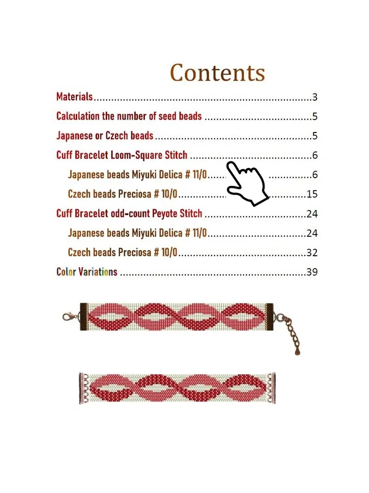 Cuff Bracelet Odd Count Peyote & Loom Stitch Bead Patterns Bracelet, Miyuki Delica, Czech beads Preciosa, Instant Download