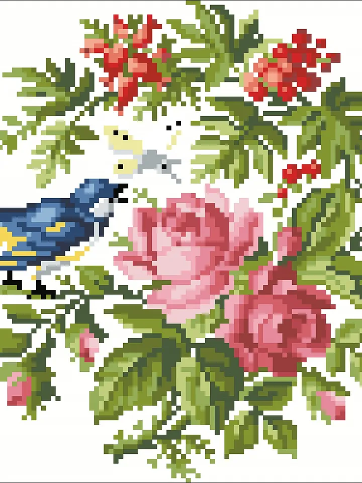 Antique Cross Stitch Pattern Bird and a Butterfly Digital Download PDF