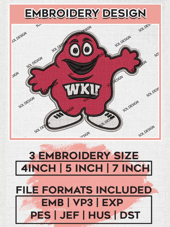 WKU Hilltoppers Team Mascot Logo embroidery designs, NCAA Western Kentucky Hilltoppers Machine embroidery designs, NCAA College Team Logo embroidery designs, Machine embroidery designs, Digital Download