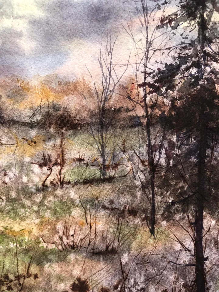 Landscape Original Watercolor Forest Painting Trees Landscape Nature Wall Art