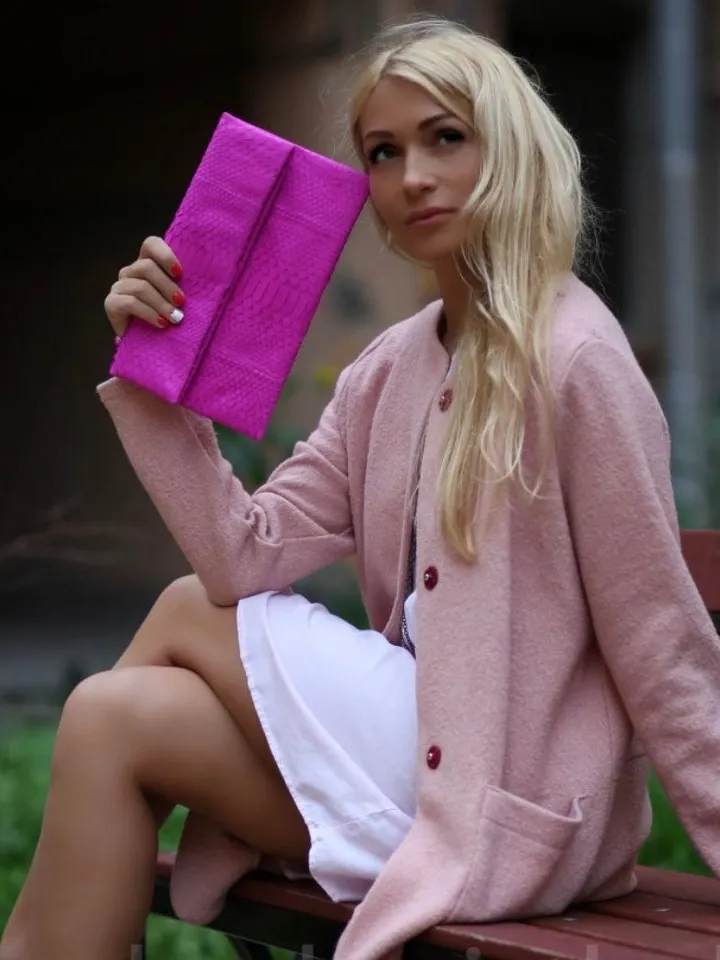 Genuine python skin fuchsia clutch handmade, classy elegant leather clutch, bags free shipping, clutch leather elegant woman, small clutch