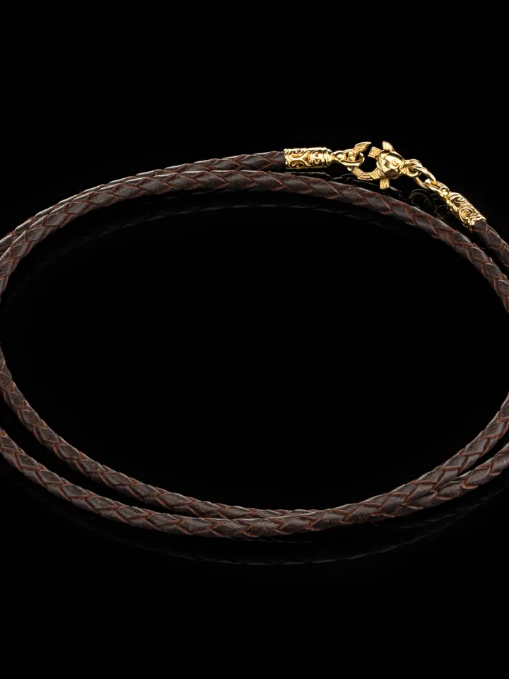 Leather Cord for Pendant with Silver and Gold
