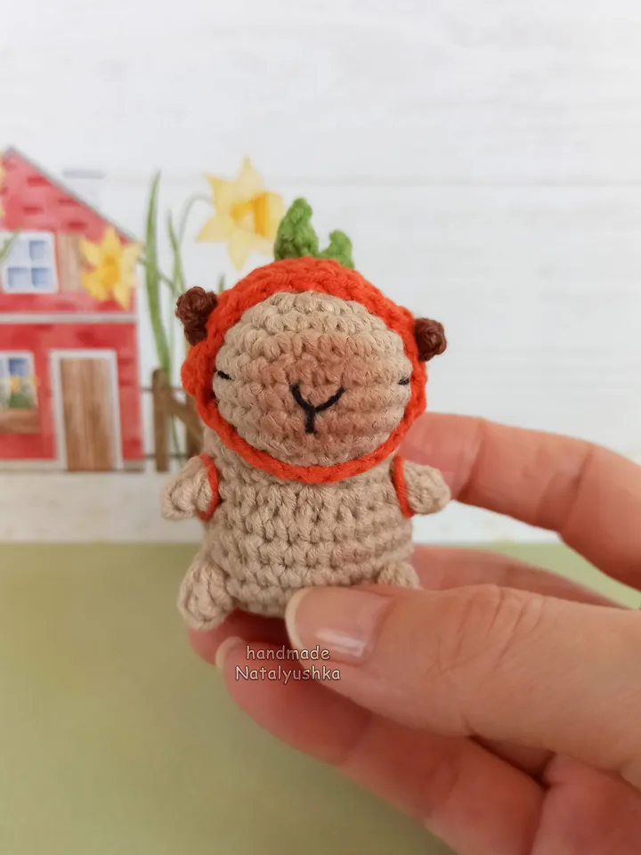 Capybara toy in costume, Capybara Carrot, Capybara Bunny, Crocheted small Capybara, Kawaii.