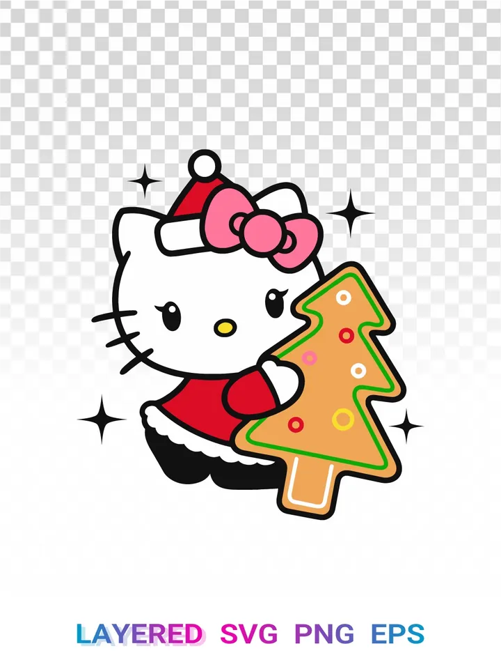 🎄 Hello Kitty Christmas SVG, Sanrio Santa PNG Transparent