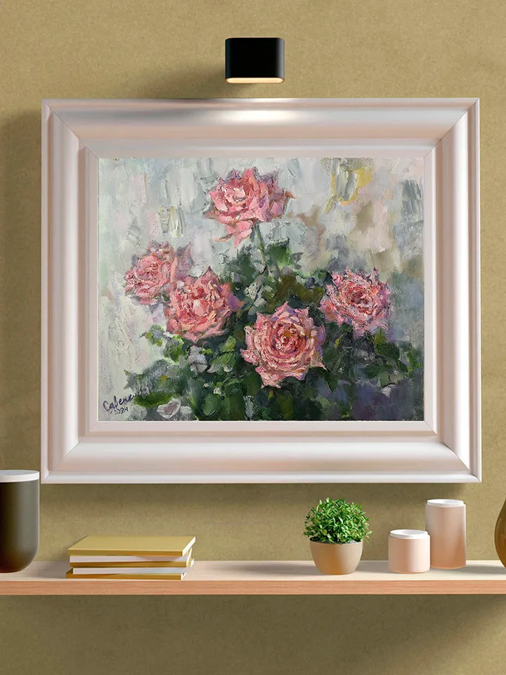 Roses Painting Red Flowers Artwork Floral Canvas Original Art Impressionism 油畫原作