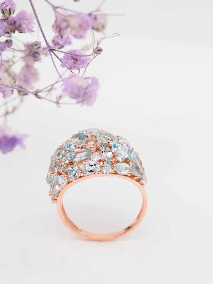 Women's ring, silver, gold plated 925 assay value, with topaz