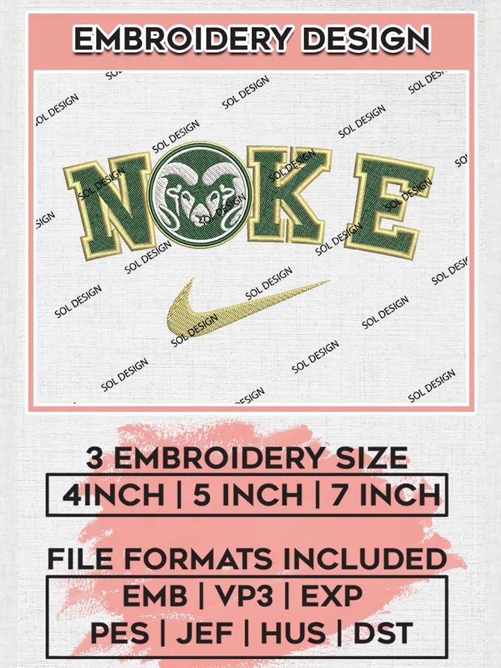 Nike Colorado State Rams Machine Embroidery Design, NCAA Colorado State Rams Embroidery Design Design files, NCAA Embroidery Designs, NCAA Machine Embroidery Designs, Digital Download