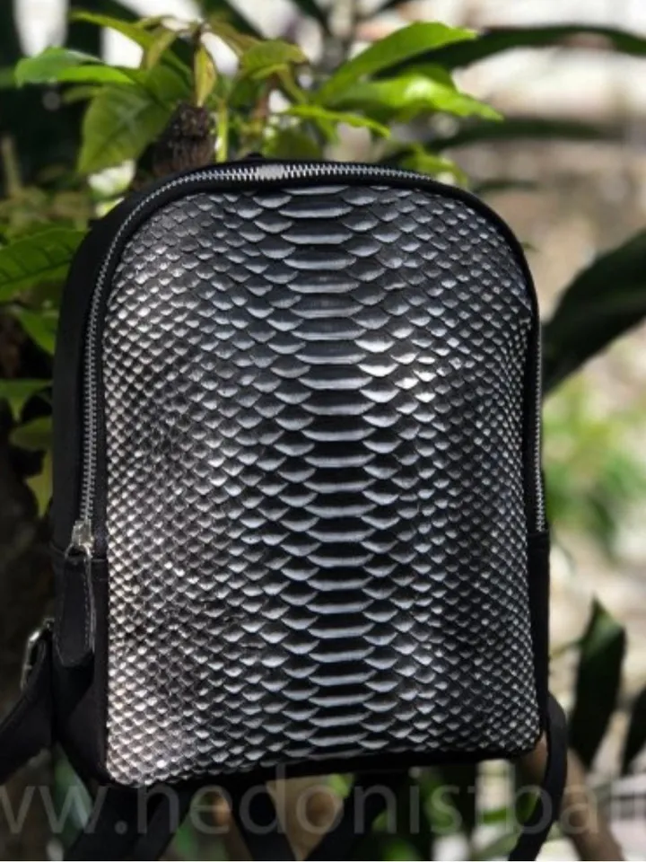 Genuine python skin small backpack | leather backpack black white snake| small designer rucksack | Exotic leather bags | Women handmade bags