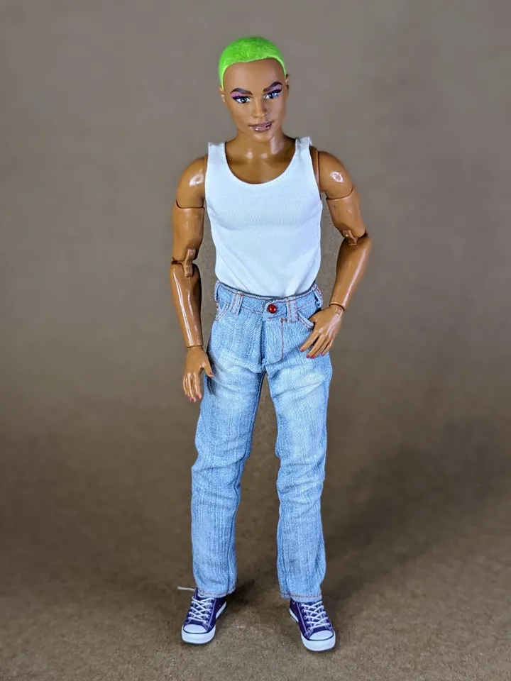 Classic bleached jeans for 12-inch fashion male doll