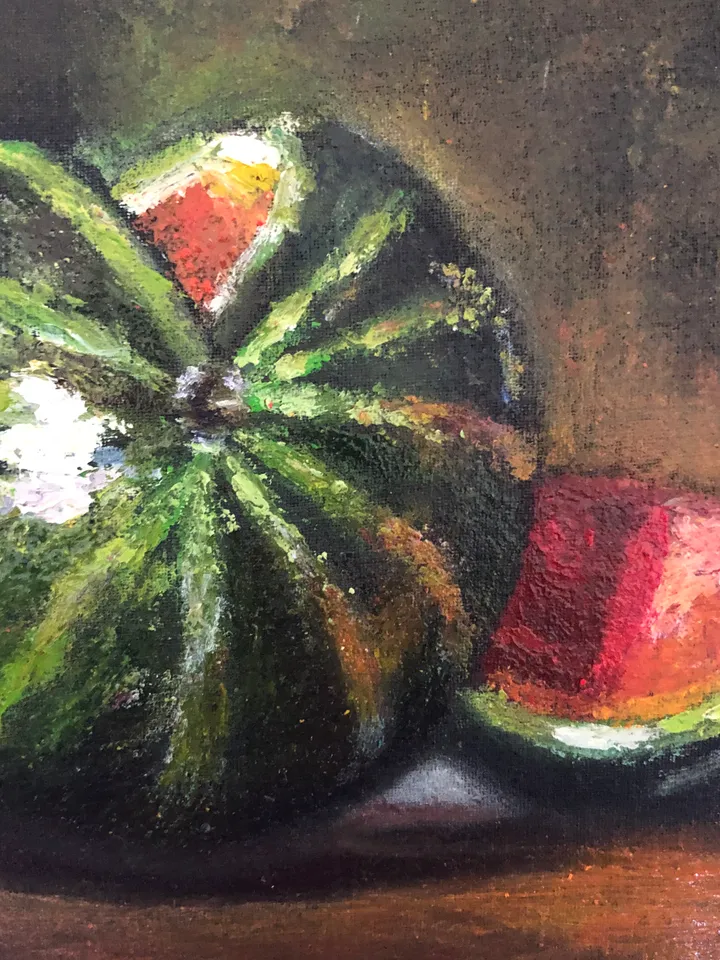 Watermelon original oil painting wall art 7x8 inches