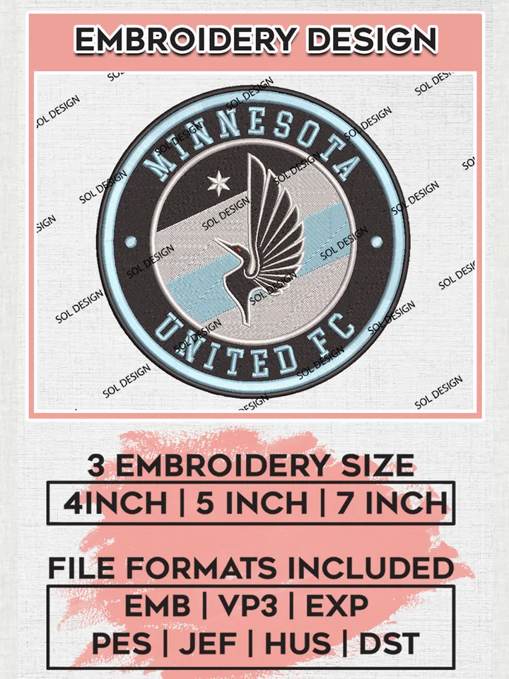 Minnesota United FC Soccer Team Logo Embroidery Design, MLS Minnesota United FC Logo Embroidery Files, Soccer Team Machine Embroidery, Machine Embroidery Design