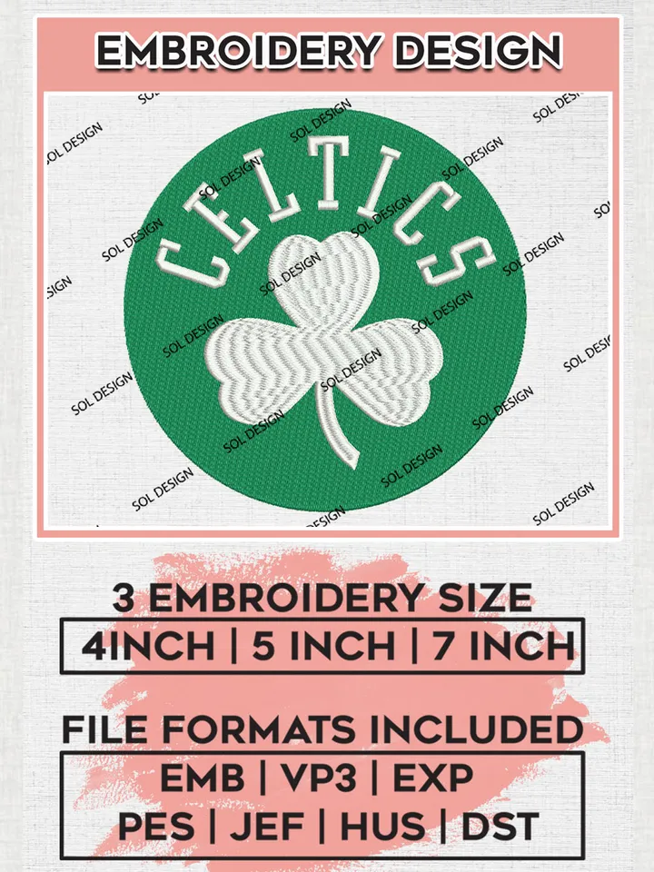 NBA Boston Celtics Machine Embroidery Design, Boston Celtics Embroidery Design Files, NBA Logo Machine Embroidery, NBA Embroidery Design, Digital Download