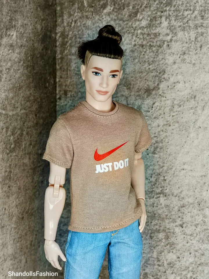 Beige Sports T-Shirt with Print for Ken and Ken the Athlete and other similar dolls