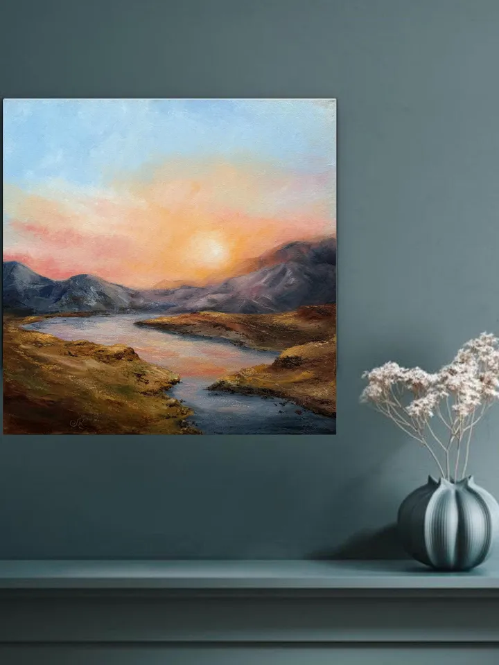Oil Landscape Painting Mountain Wall Art Sunset Paintings