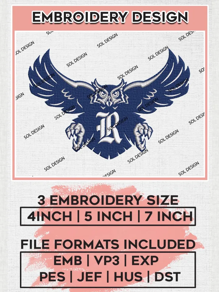 NCAA Rice Owls Logo Embroidery Design Files, NCAA Rice Owls Team Embroidery, NCAA Rice Owls Logo, Machine embroidery designs, Digital Download