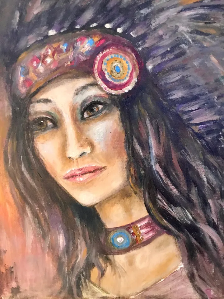 Native American queen original acrylic painting on canvas board,woman in national cloths,home decoration wall art,one of a kind.