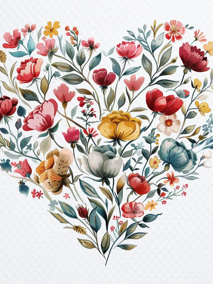 16 Vintage Floral Heart PNG Clipart, Watercolor clipart, Floral Heart sublimation, Printable clipart, Digital download, Paper craft