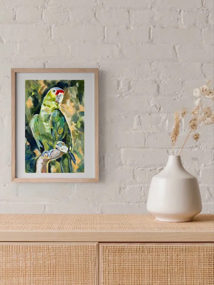 Parrot original oil painting bird portrait modern painting wall art 9x6 inches