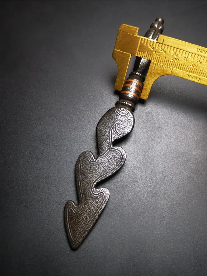 Gandhanra Tibetan Amulet Kila Dagger (Dorje Phurba),Snake Spear,Dharma Ritual Altar Tool,Made of Cold Iron inlaid with Copper