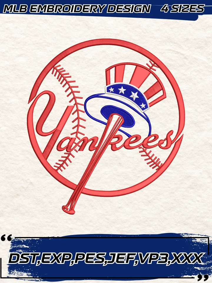 New York Yankees Primary Logo Embroidery Design,MLB Embroidery Design,Machine Embroidery Design File,4 Sizes, Digital Download