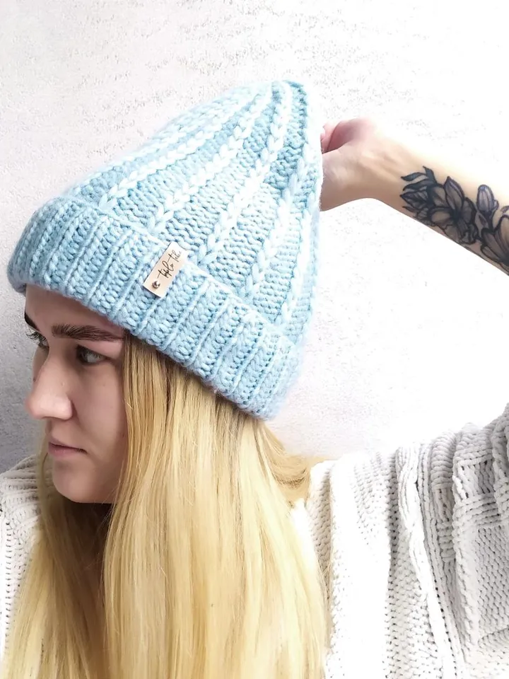 Woolen blue winter womens hat