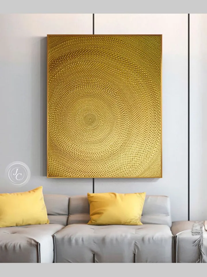 Gold Abstract Wall Art Glittery Golden Painting Doty Textured artwork | Abstract painting Golden Wall decor
