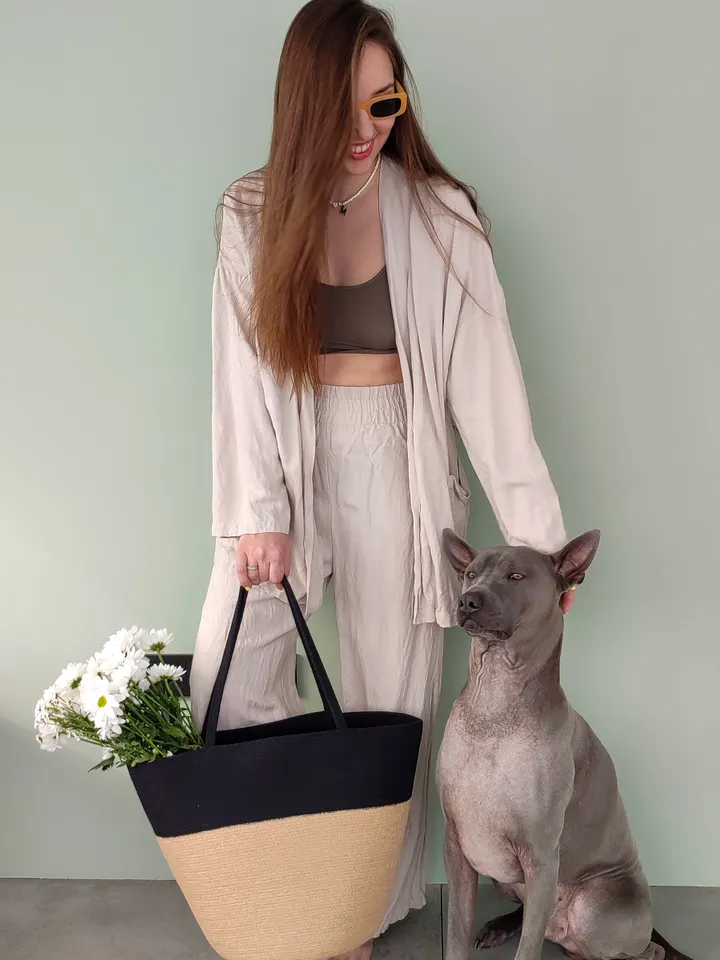 Large handmade jute and cotton bag