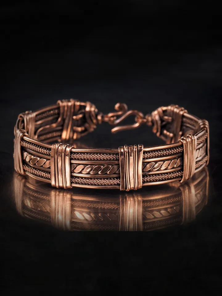 Handmade copper bracelet Unique wire wrapped metal bangle Antique style jewelry