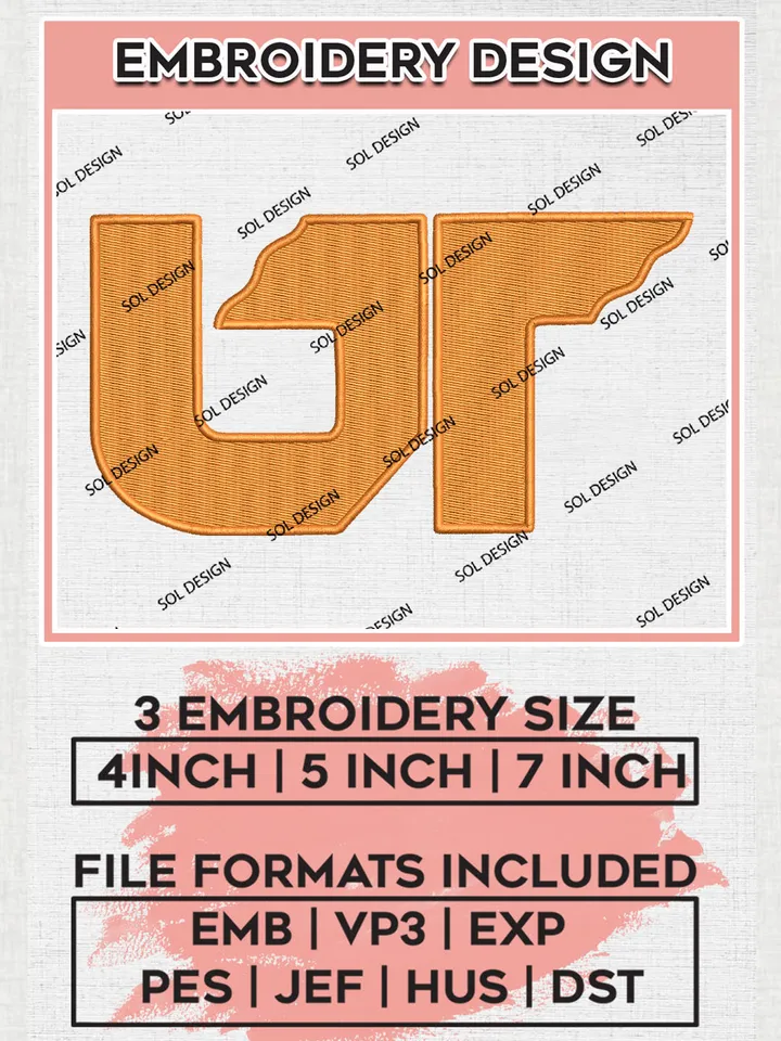 Tennessee Volunteers College Football Team Logo Embroidery Design Files, NCAA Tennessee Volunteers Machine Embroidery, NCAA Teams, Game Day, 3 sizes, NCAA Machine embroidery designs, Digital Download