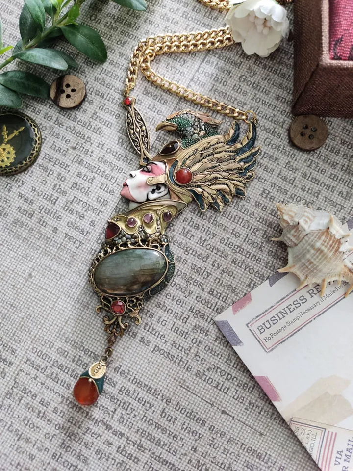 Necklace Forgotten Goddess, Goddess necklace, sculpture necklace, art nouveau necklace