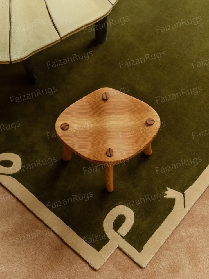 Buy Anthropologie | Handcrafted Tufted Rug | Green-colored Area rug | Wool Carpet | Living Room Bedroom Hall Dining Room Indoor Use.