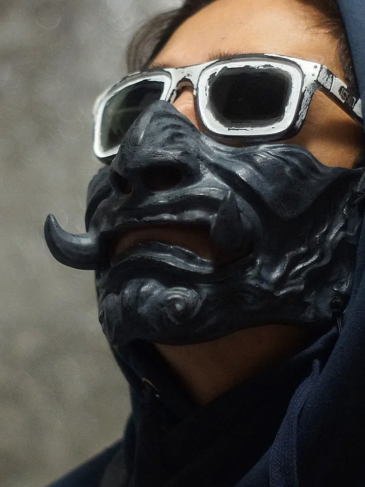 Japanese Samurai Mask with Fangs ONI Demon Hanya Japanese Oni Samurai mask