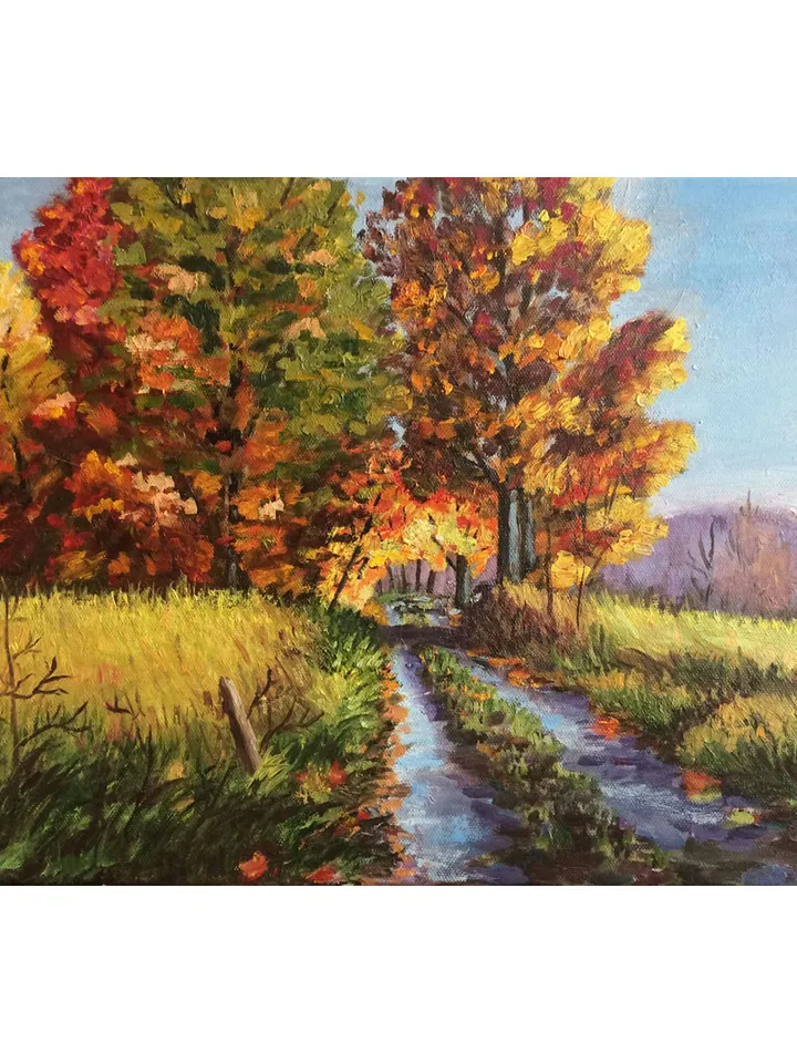 Golden Autumn Painting, Original Vermont Oil Painting on Canvas, Fall Trees Wall Art