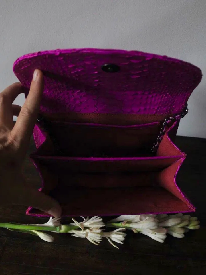Genuine Python Skin Top Handle hot pink Crossbody Bag | Exotic Leather Bags | Snakeprint Bag | Handmade Designer Bag | Gift For Her