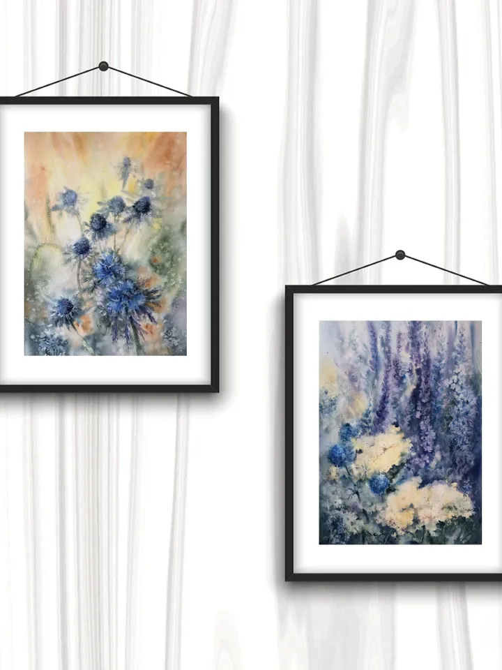 Flowers Prints Wall Art Set of 2 Prints Wildflowers Painting Flowers Watercolor Painting
