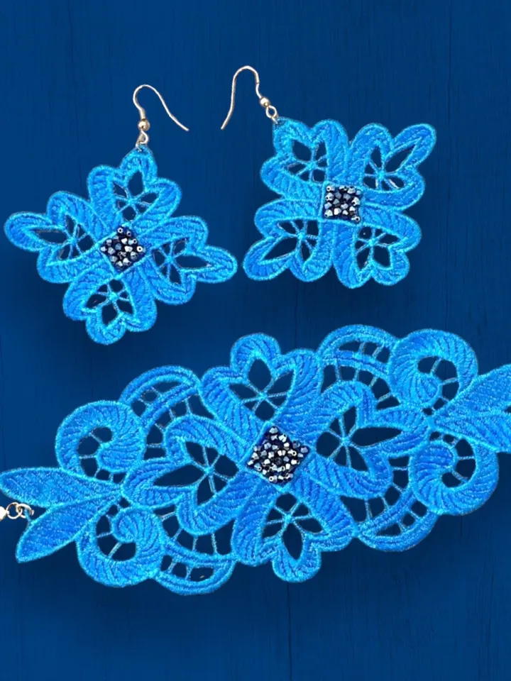 Free Standing Lace Braselet and Earrings set machine embroidery design FSL pattern digital embroidery design jewerly embroidery motif