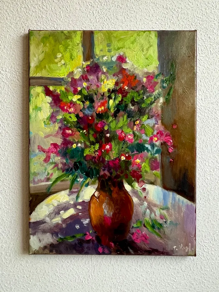 Wildflowers Painting, Original Oil painting on Canvas, Flower Wall Art 16"x12"