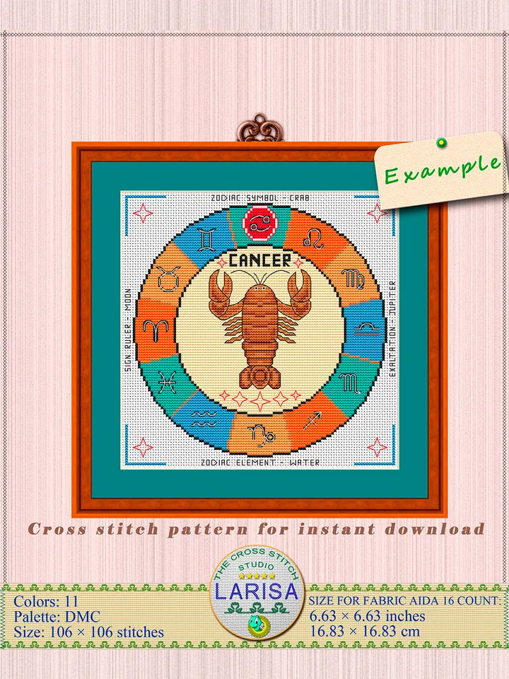 Cancer Cross Stitch Pattern | Cancer Zodiac Sign
