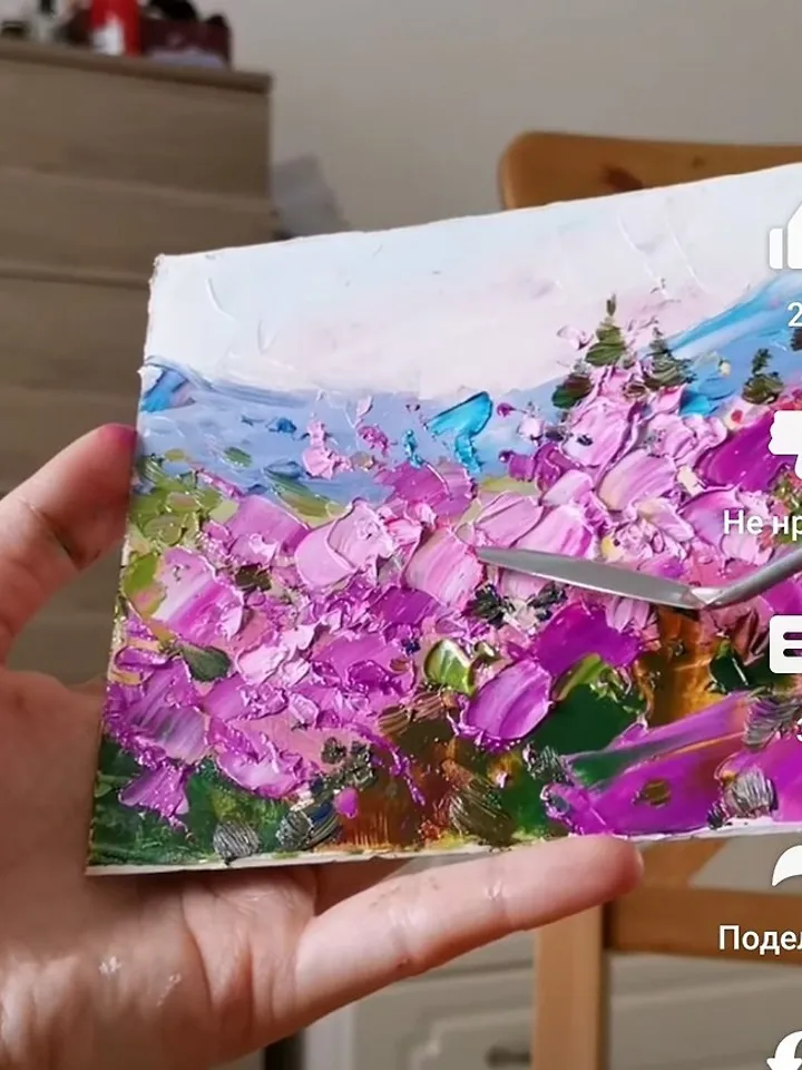Sakura Painting Original Art Small Impasto Oil Painting Floral Artwork 微型油画 掛畫