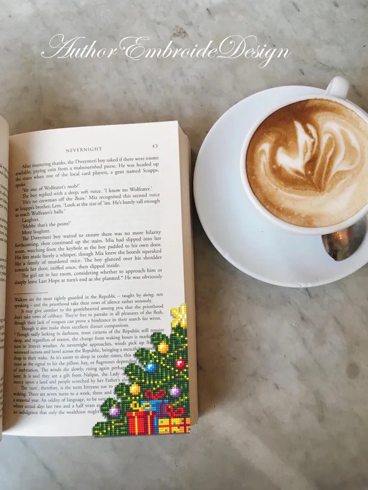 Christmas corner bookmark cross stitch pattern PDF download Christmas tree cross stitch chart, Christmas bookmark pattern digital PDF #B385