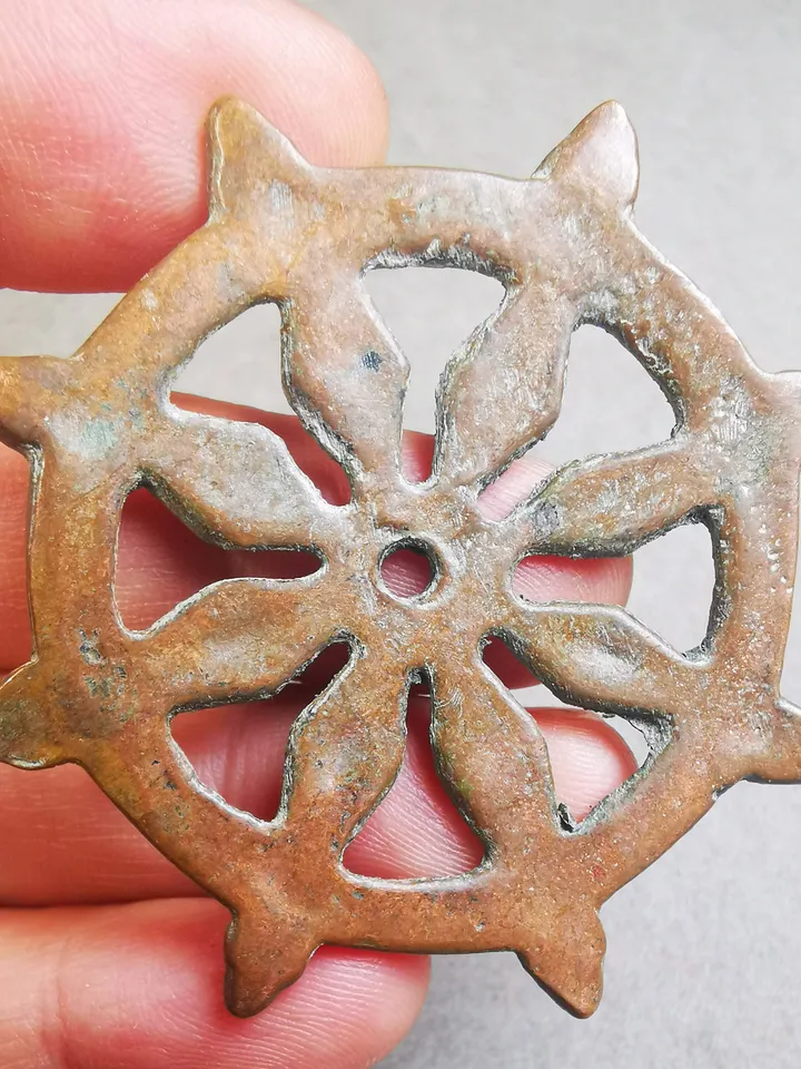 Gandhanra Vintage Tibetan Buddhist Amulet,Prayer Wheel,Lucky Wheel,Dharma Chakra,57mm