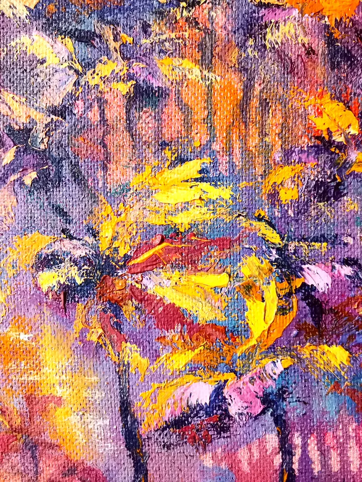 Sunset Oil Painting Original Art Palm Trees Pond Tropics Artist Svinar Oksana