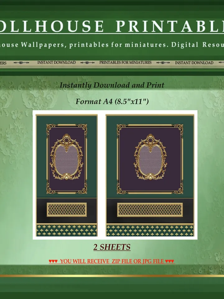 Wallpapers- Set 18-v1 | Printables for Dollhouses and Unique Miniature Projects | Digital Downloads | in Scale 1/12th