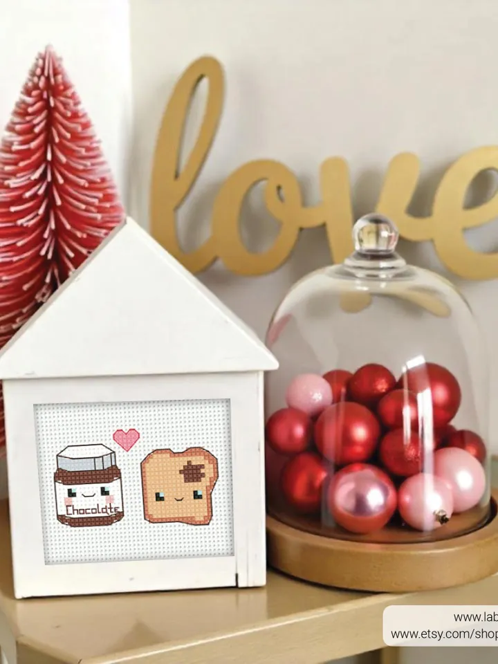 Bundle 4 Mini Couples Love Cross stitch patterns, Valentine's Day, beginner, Cupcake, Cookie, Sushi, Chocolate, DIY, embroidery, instant PDF