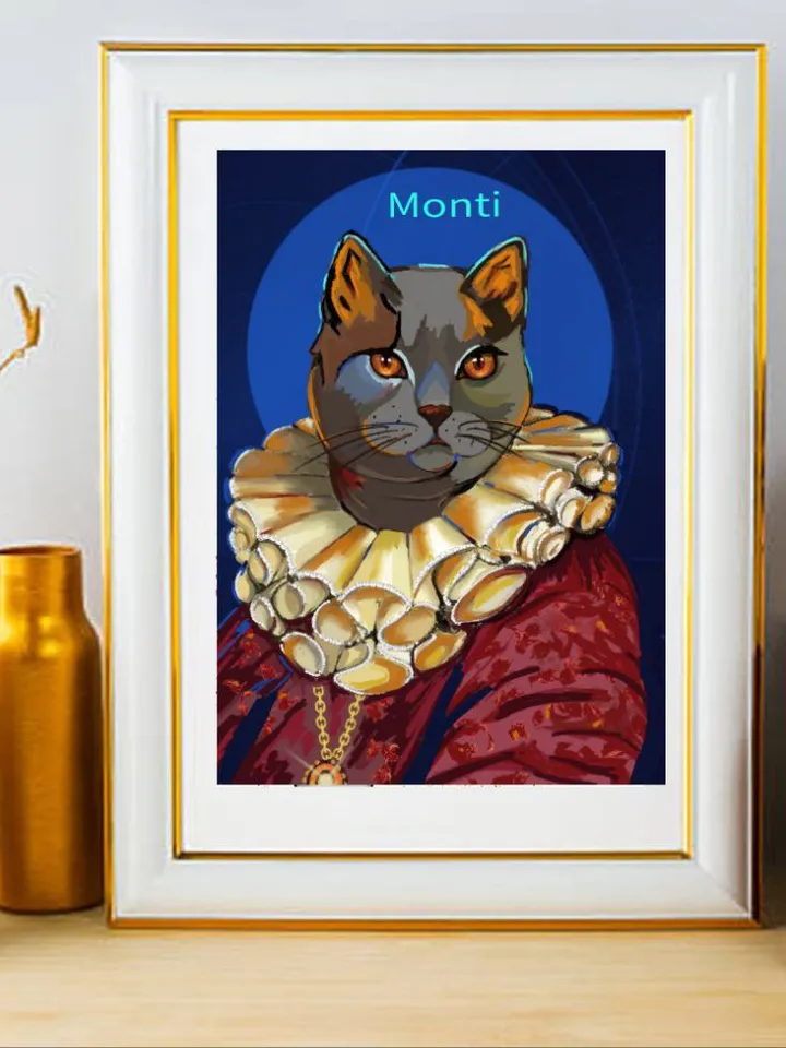 Royal Pet Portrait, Custom cat portrait, Digital Download, Cartoon portrait