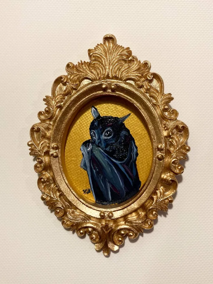 Bat Painting Original Framed Small Oil Painting Gold Frame