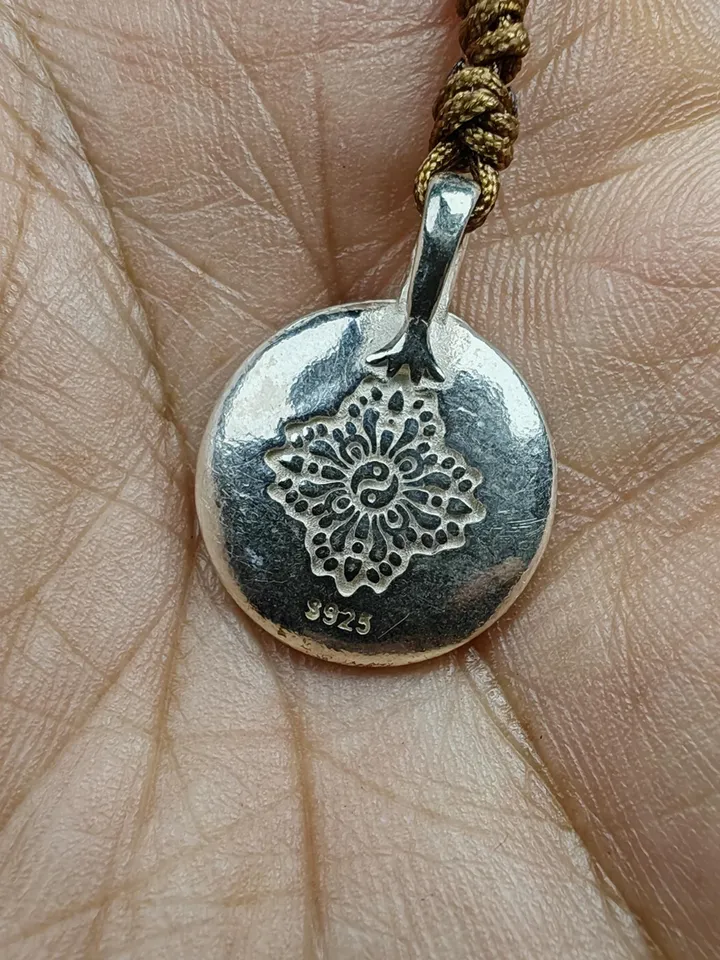 Gandhanra Handmade Tibetan Buddhist Calendar Badge,Melong Mirror, SIPAHO Amulet for Phone or Bage Pendant,Made of Sterling Silver