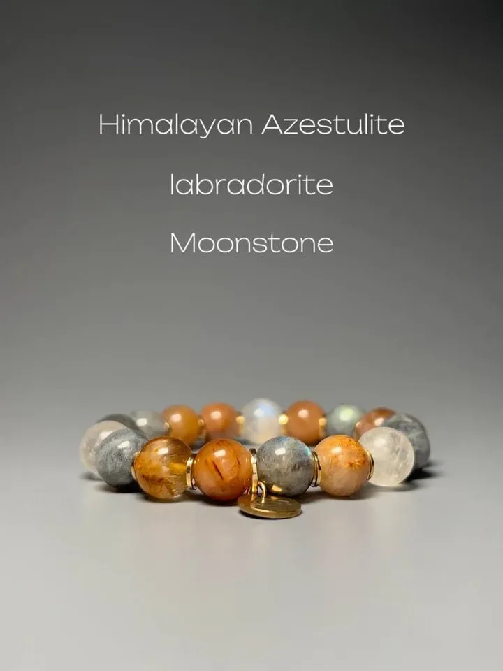 energy bracelet made of natural stones. Moonstone, labradorite, Himalayan azestulite