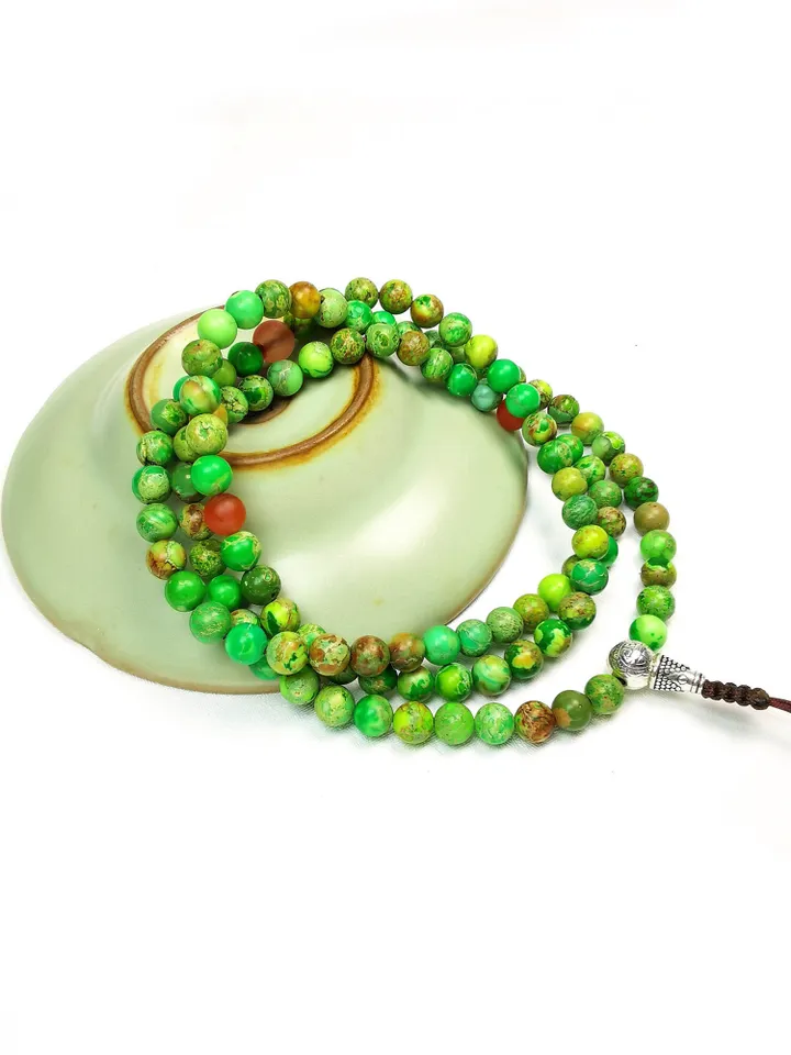 Gandhanra Unique Tibetan Siliceous Rock Beads Mala,6mm Prayer Beads for Women,27.6" Length